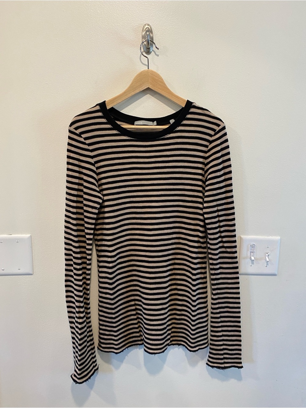 Vince Striped Ribbed Knit Long-Sleeve Top women’s size large 100% pima cotton